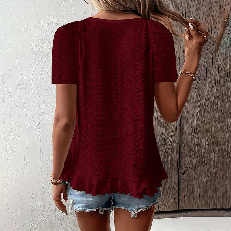 👚 T-shirt Été Femme | Ourlet Volanté & Manches Courtes | Décontracté | XL-Charmes