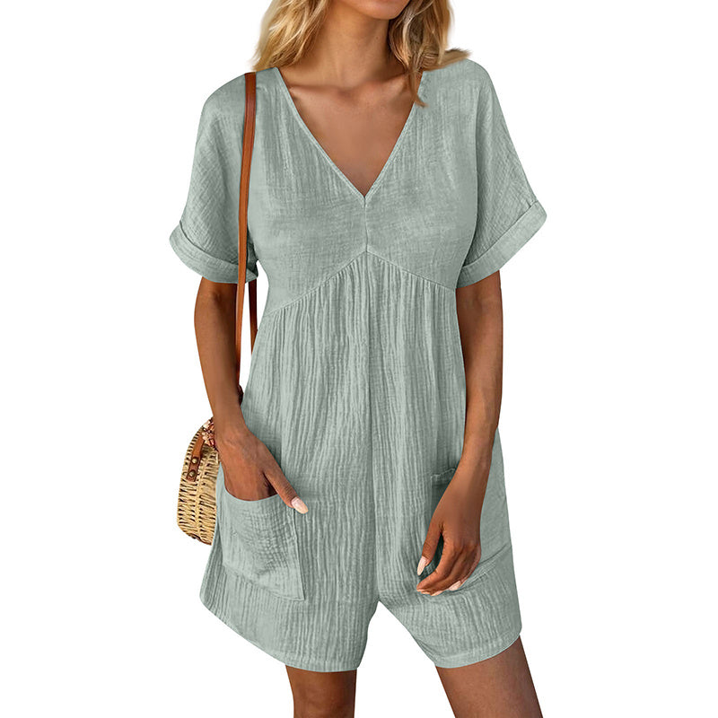 👗 Combinaison Décontractée Femme – Col V & Poches | XL-Charmes
