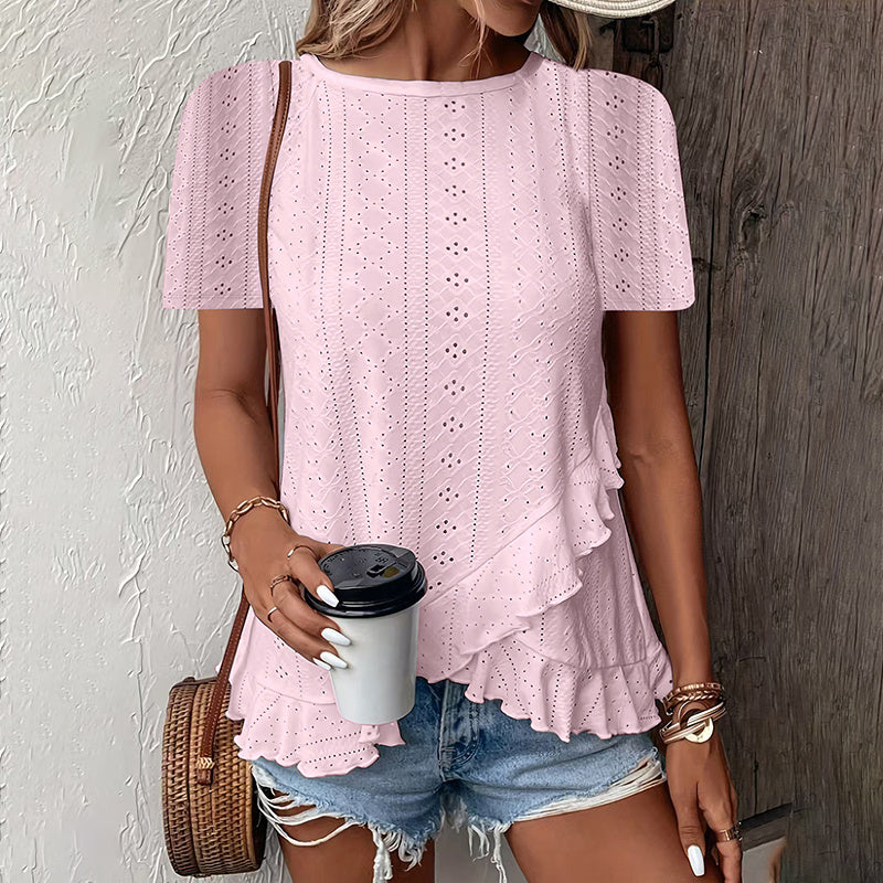 👚 T-shirt Été Femme | Ourlet Volanté & Manches Courtes | Décontracté | XL-Charmes