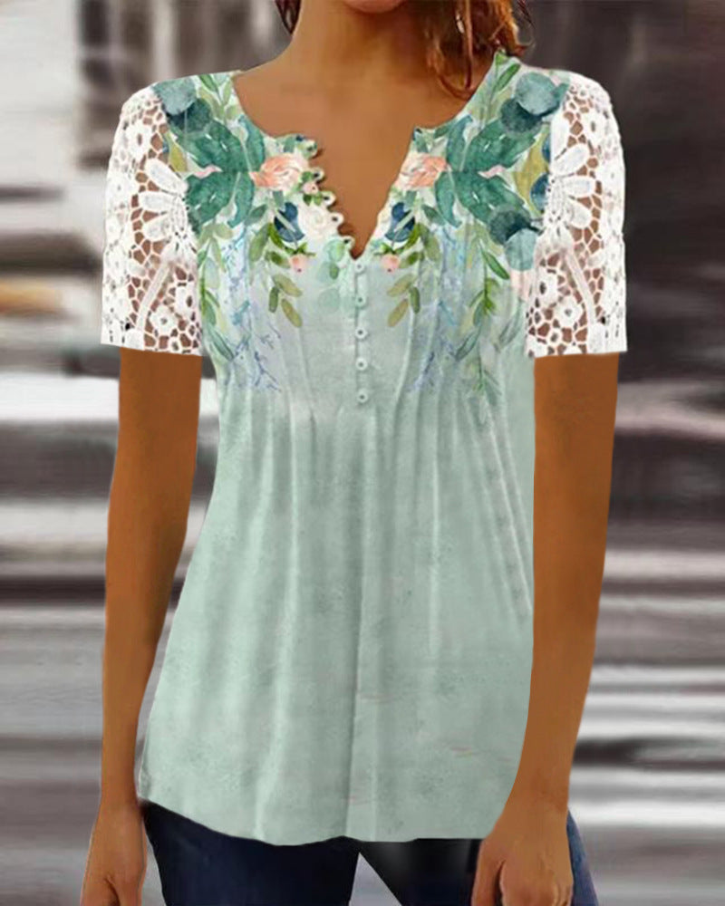 👚 Chemise Dentelle Femme – Manches Courtes & Boutons Imprimés | XL-Charmes