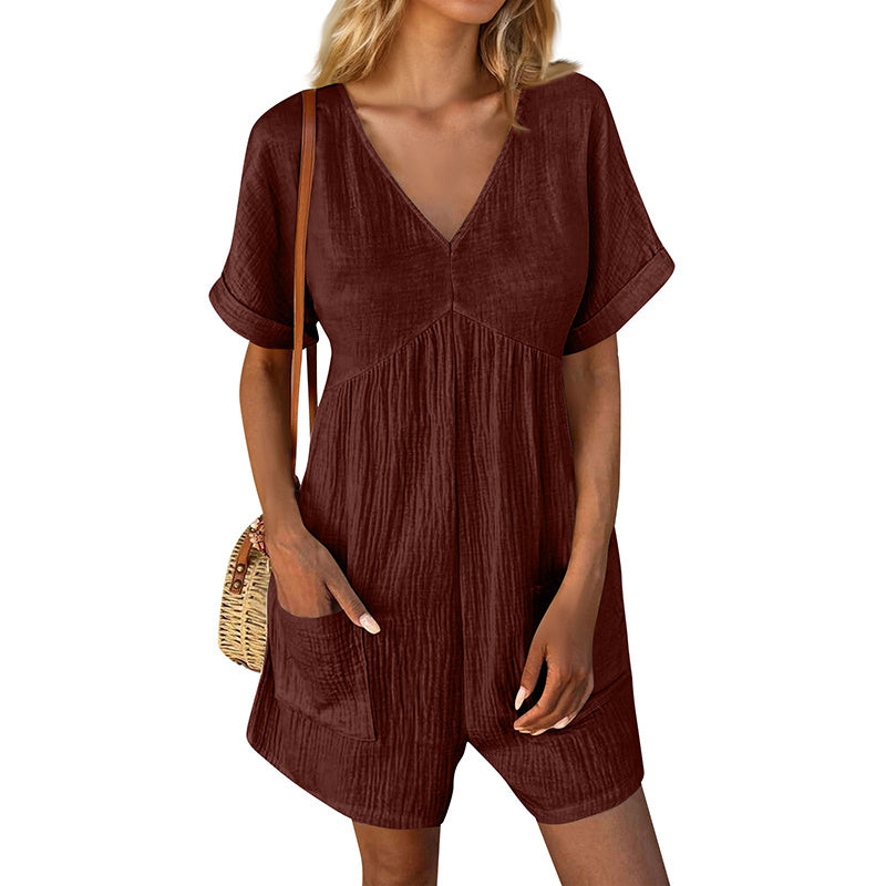 👗 Combinaison Décontractée Femme – Col V & Poches | XL-Charmes