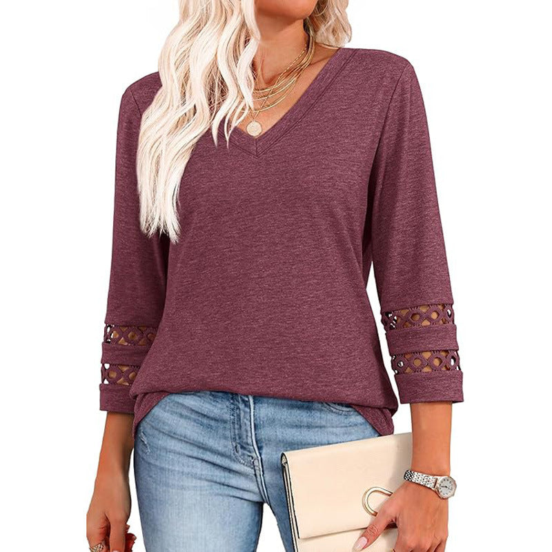 👚 Chandail à Manches 3/4 Col en V – Style Décontracté Femme | XL-Charmes