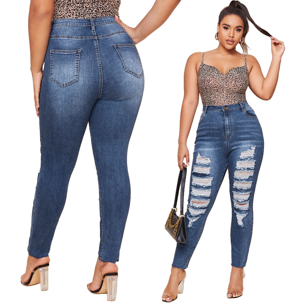 👖 Pantalon Slim Délavé & Déchiré – Jean Crayon Grande Taille Femme | XL-Charmes