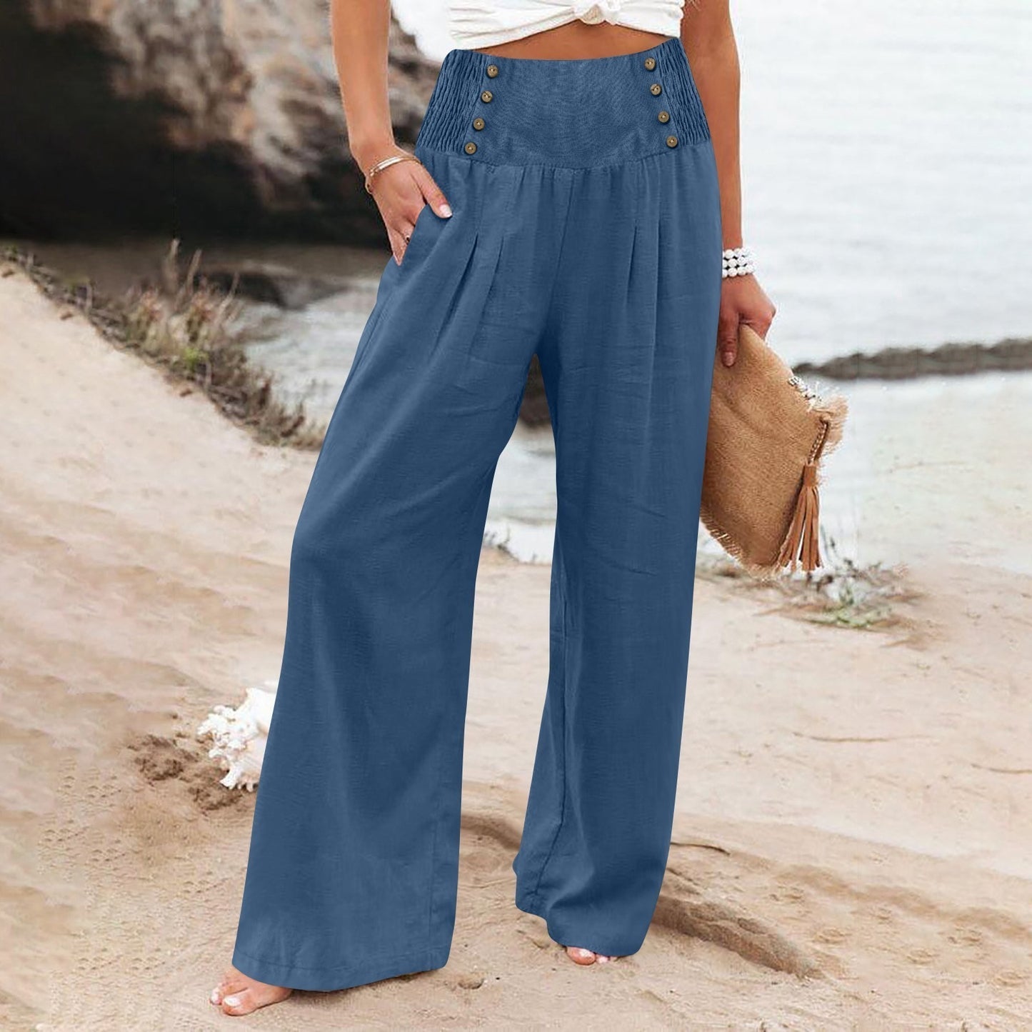 🌿 Pantalon Ample Taille Haute Femme | Coton Lin | Confort Printemps-Été | XL-Charmes