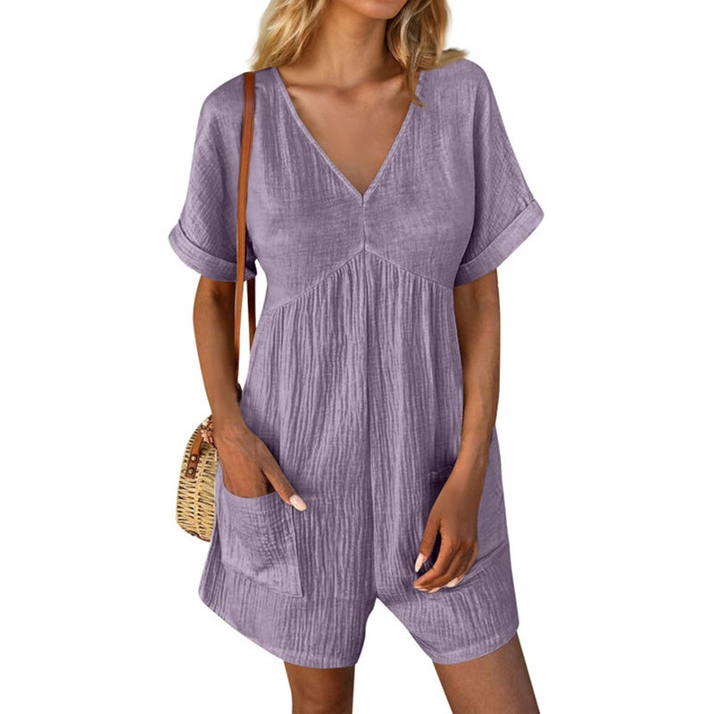 👗 Combinaison Décontractée Femme – Col V & Poches | XL-Charmes