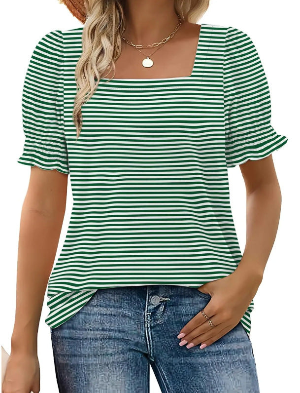 👚 T-shirt Femme Manches Pétales – Col U Ample | Mode Printemps