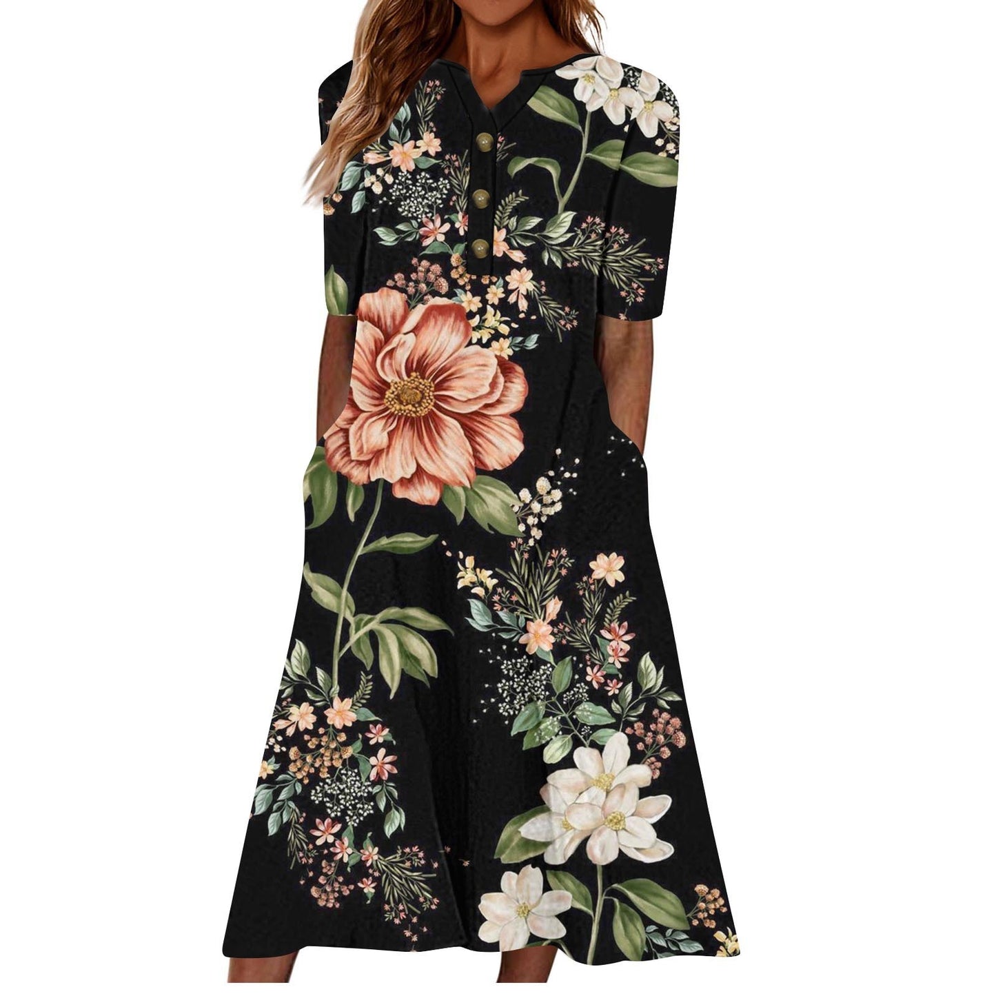 👗 Robe Été Midi Décontractée avec Poches – Manches Courtes ou Longues | XL-Charmes
