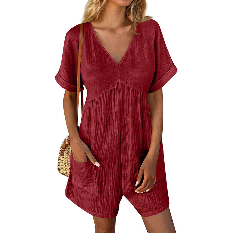👗 Combinaison Décontractée Femme – Col V & Poches | XL-Charmes