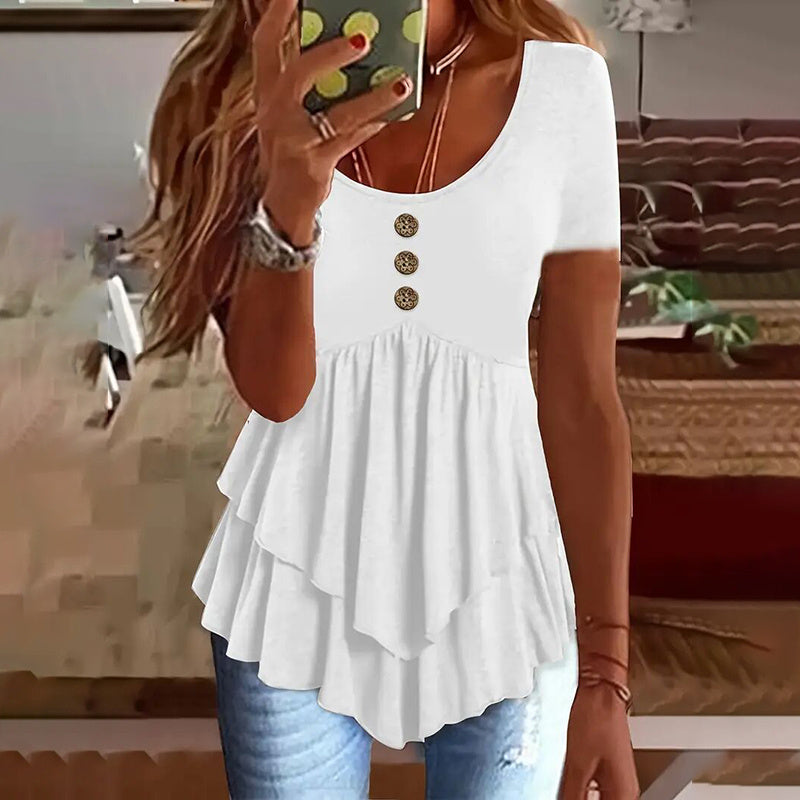 👚 Tunique Boutonnée Femme | Col Ras Du Cou & Coupe Ample | Été | XL-Charmes