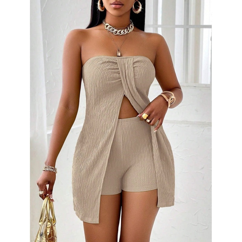 ☀️ Ensemble Bandeau Femme – Haut Sans Bretelles + Short | XL-Charmes