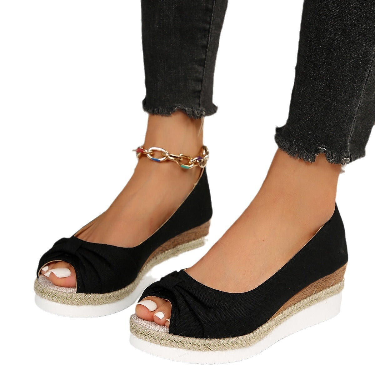 👡 Sandales compensées grande taille – Nœud & corde naturelle | XL-Charmes