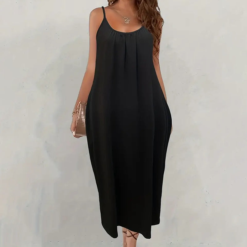 🌞 Robe Longue Décontractée Femme – Bretelles Spaghetti & Poches | XL-Charmes