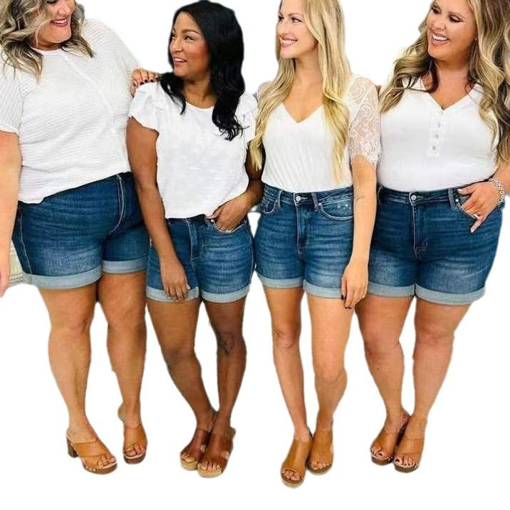 🩳 Shorts Femme Grande Taille – Jean Élastique Taille Haute