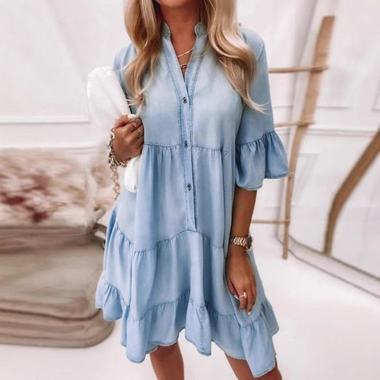 👗 Robe en Jean Femme – Mi-longue, Manches Mi-longues & Coton Lavé | XL-Charmes