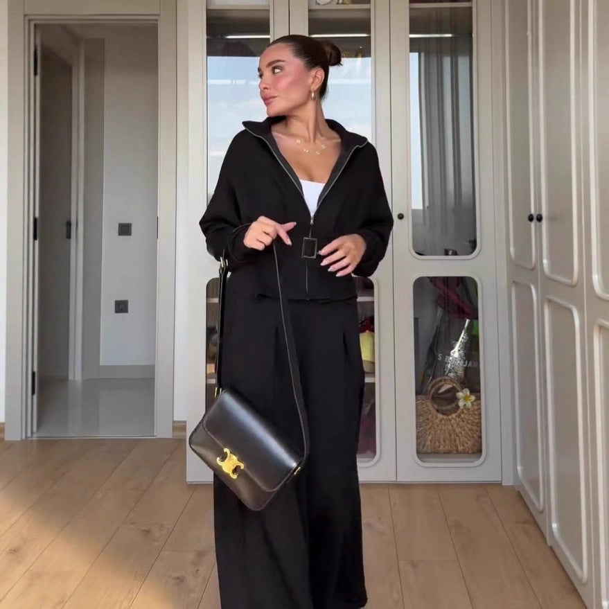 👖 Ensemble Femme Col Polo & Pantalon Large Taille Haute | XL-Charmes