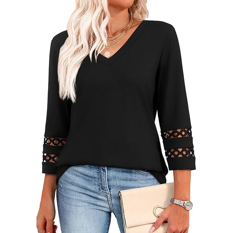 👚 Chandail à Manches 3/4 Col en V – Style Décontracté Femme | XL-Charmes