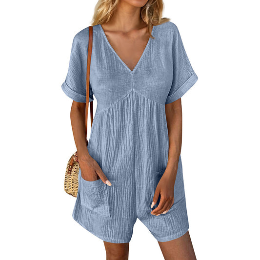 👗 Combinaison Décontractée Femme – Col V & Poches | XL-Charmes