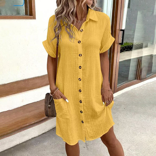 👗 Robe Chemise Décontractée Été Femme – Col Boutonné | XL-Charmes