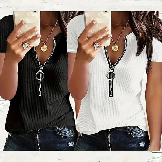 🌞 Lot 2 Tuniques Femme | Col en V & Manches Courtes | XL-Charmes