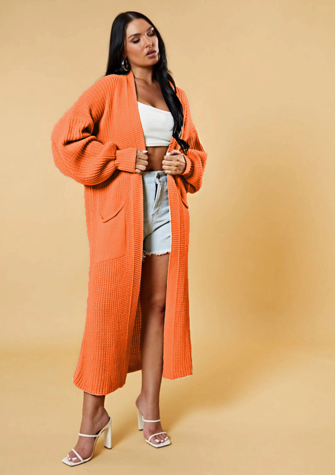 🧥 Cardigan Long Ample Femme Maille Unie Grande Taille | XL-Charmes