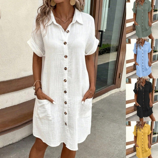 👗 Robe Chemise Décontractée Femme – Col V & Manches Courtes | XL-Charmes