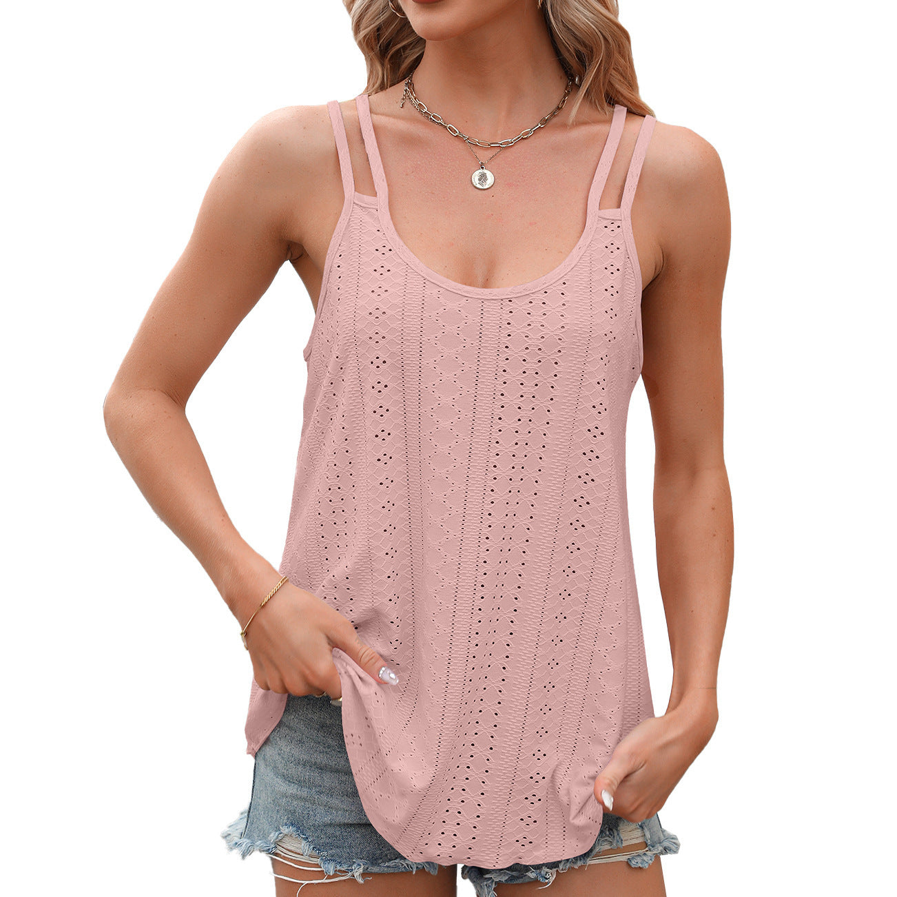 👚 Débardeur Jacquard Femme – Col Rond, Bretelles Intérieures, Coloris Unis | XL-Charmes
