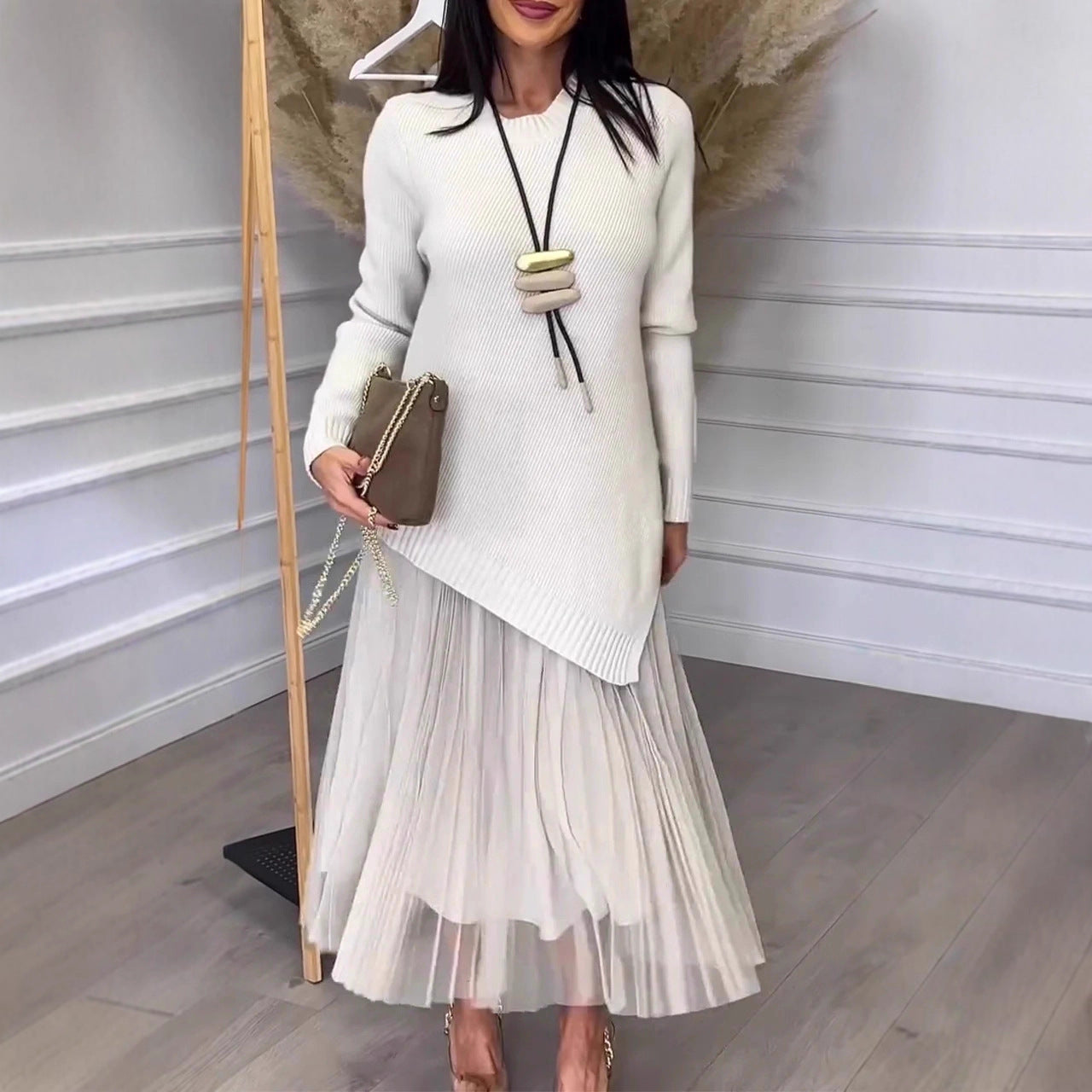 👗 Ensemble Robe Plissée Doublée en Maille Femme | XL-Charmes