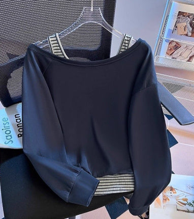 🧥 Pull Rayé Effet Deux-Pièces – Épaules Ouvertes | XL-Charmes