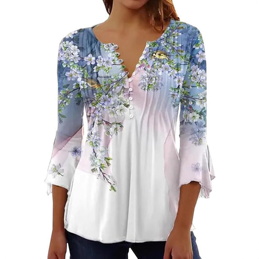 👚 Haut Femme Col V – Boutonné & Manches Mi-Longues | XL-Charmes