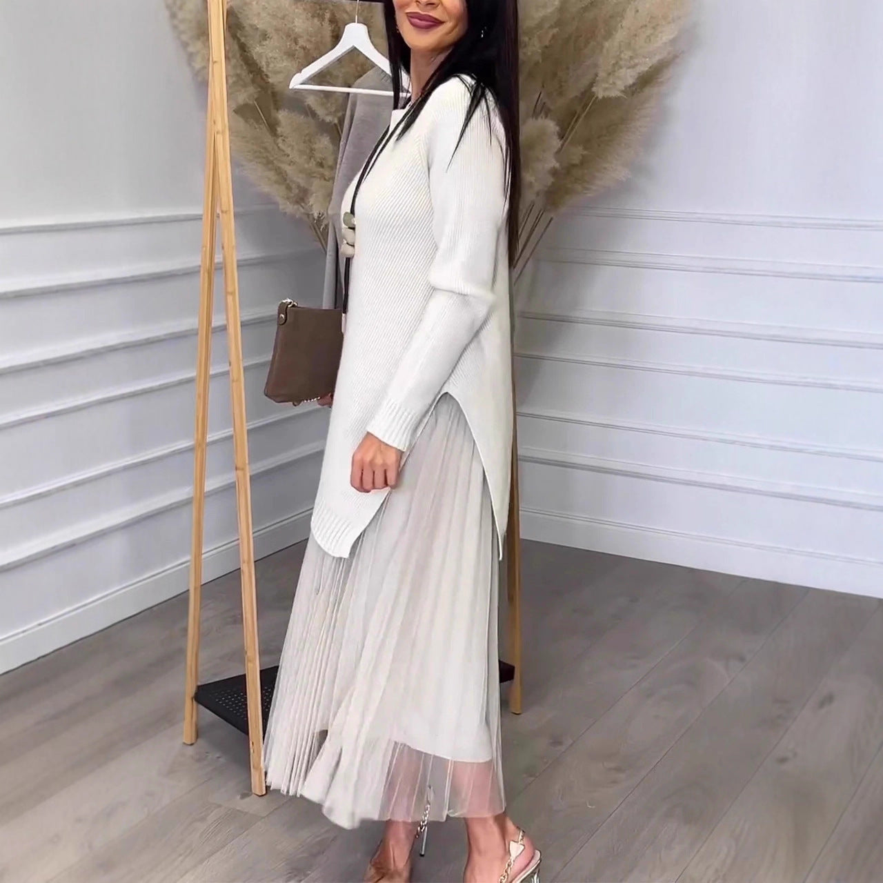 👗 Ensemble Robe Plissée Doublée en Maille Femme | XL-Charmes