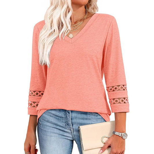 👚 Chandail à Manches 3/4 Col en V – Style Décontracté Femme | XL-Charmes