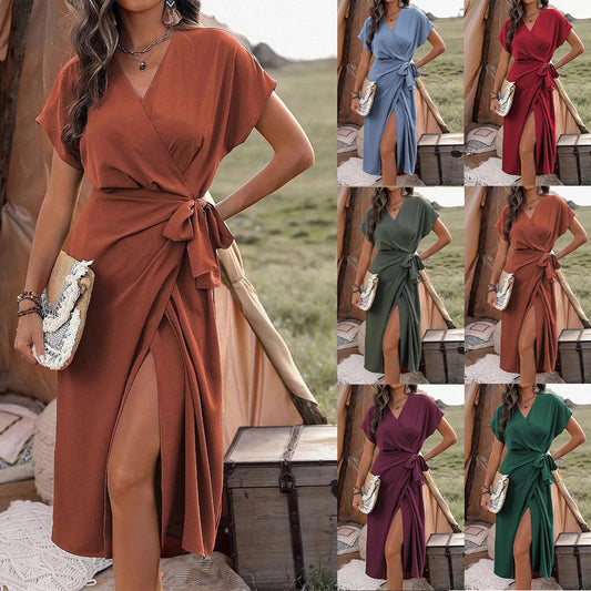 👗 Robe Portefeuille Bretelles Femme – Coloris Unis & Fendue | XL-Charmes