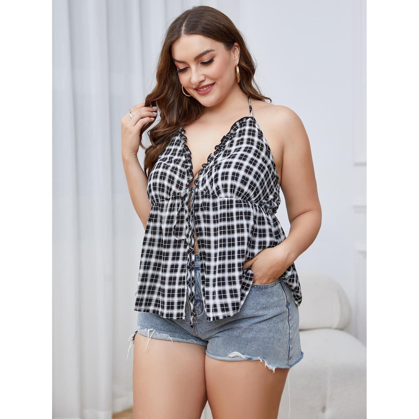 👚 Haut tube à carreaux grande taille femme – Été léger & urbain | XL-Charmes