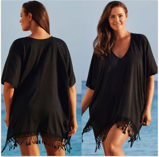 👗 Robe en dentelle grande taille femme – Ample avec pompons | XL-Charmes
