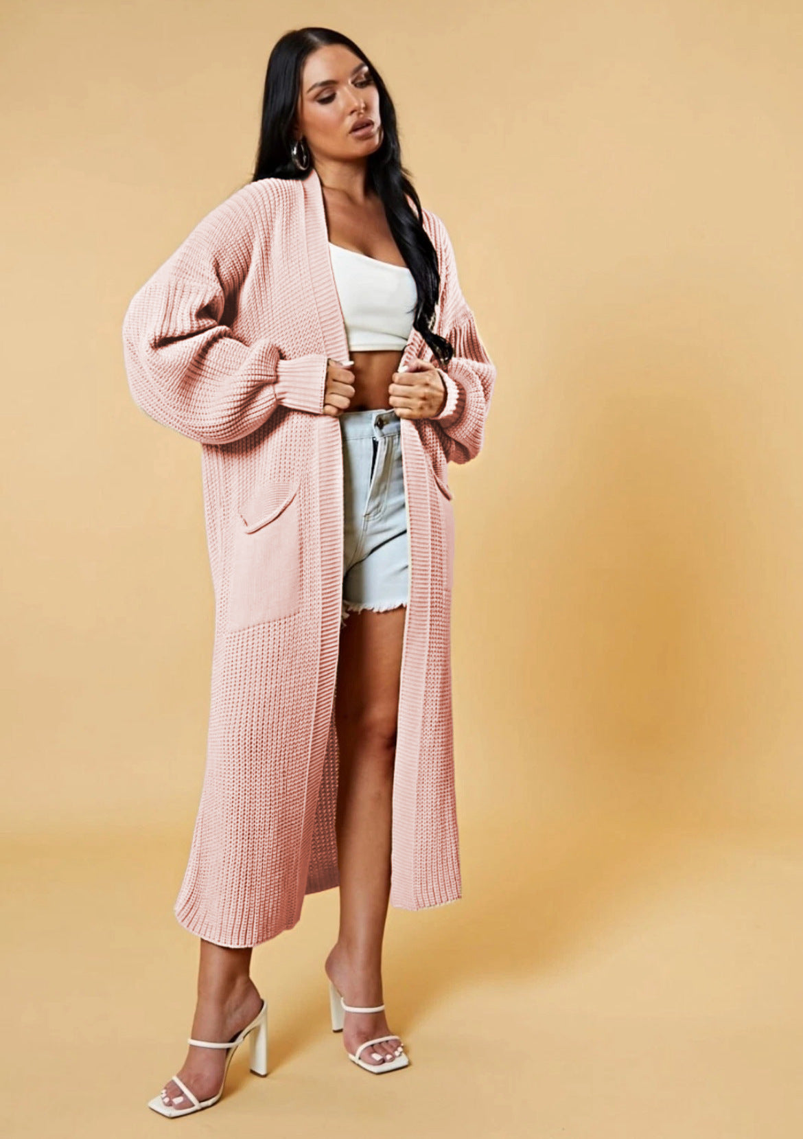 🧥 Cardigan Long Ample Femme Maille Unie Grande Taille | XL-Charmes