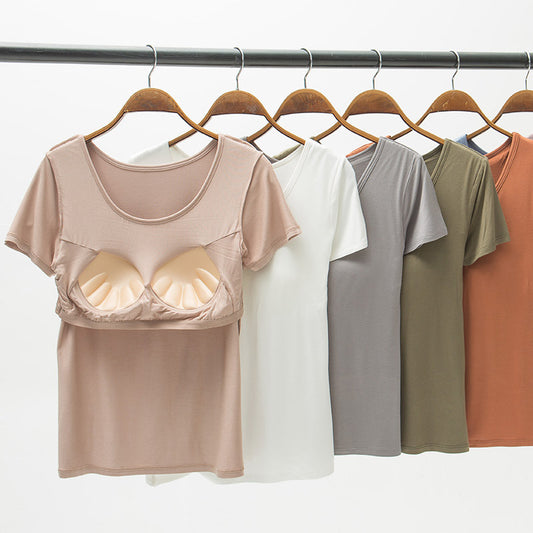 👚 T-shirt Modal Femme – Manches Courtes & Coussinet Poitrine | XL-Charmes
