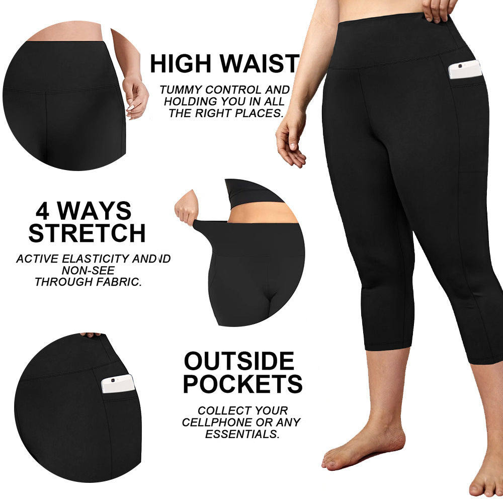 👖 Pantalon Yoga Court Femme – Grande Taille Moulant avec Poches