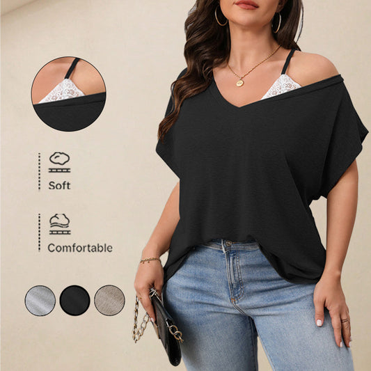👚 Pull Femme Grande Taille – Épaules Tombantes & Manches Chauve-souris