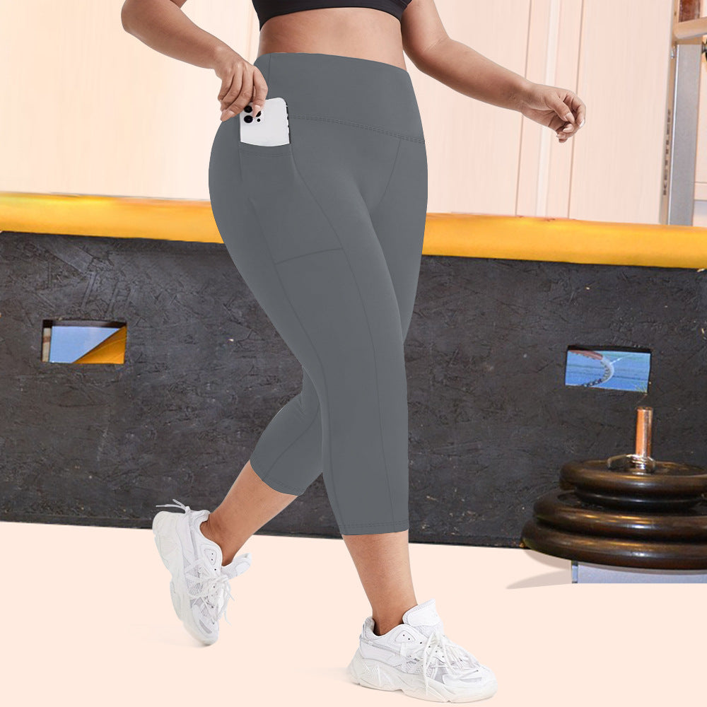 👖 Pantalon Yoga Court Femme – Grande Taille Moulant avec Poches