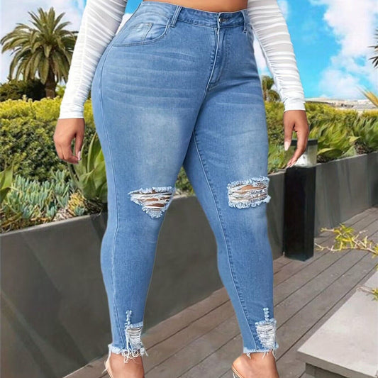 👖 Jean Déchiré Grande Taille Femme – Taille Haute & Look Urbain | XL-Charmes