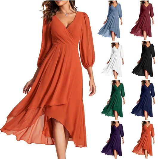 👗 Robe Soirée Col V Femme – Ample & Élégante Manches Longues | XL-Charmes