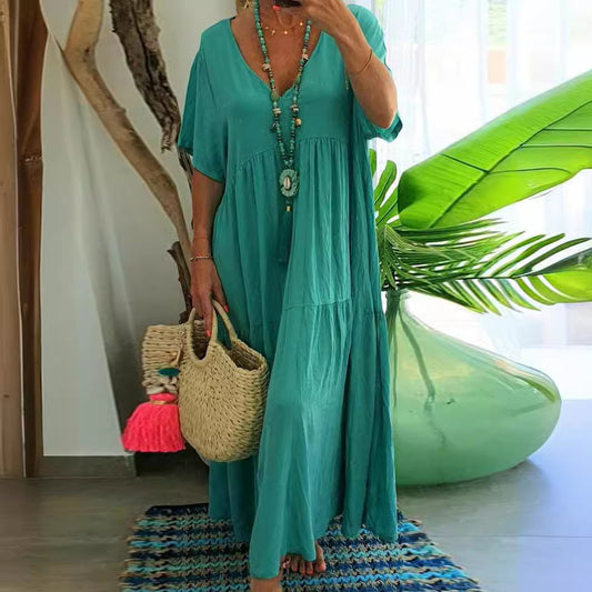 👗 Robe Trapèze Multicolore Grande Taille – Coupe Asymétrique & Style Fluide