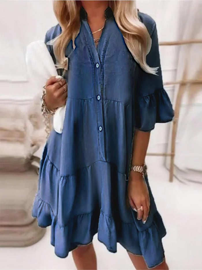 👗 Robe en Jean Femme – Mi-longue, Manches Mi-longues & Coton Lavé | XL-Charmes