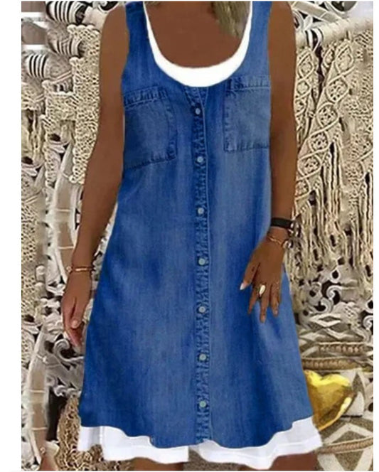 👗 Robe Décontractée Femme – Col Rond & Dos Nu Grande Taille