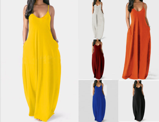 👗 Robe Col V Profond à Bretelles – Couleur Unie & Fluide | XL-Charmes