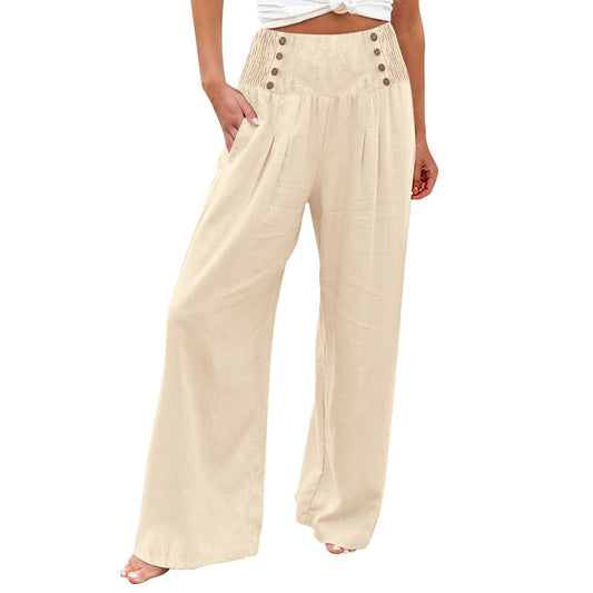 🌿 Pantalon Ample Taille Haute Femme | Coton Lin | Confort Printemps-Été | XL-Charmes