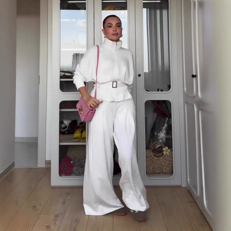 👖 Ensemble Femme Col Polo & Pantalon Large Taille Haute | XL-Charmes