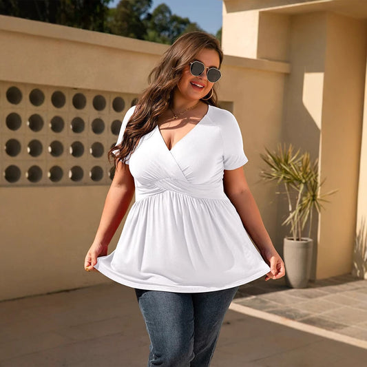 👚 T-shirt col V grande taille femme – Léger & stylé | XL-Charmes
