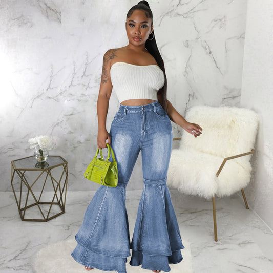 👖 Jean Évasé Stretch Femme – Taille Haute & Jambes Larges | Style Tendance